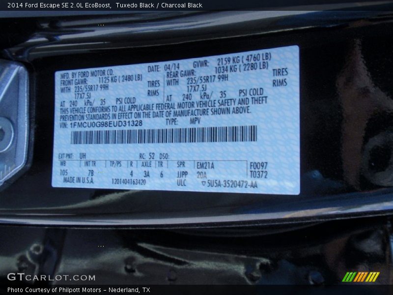 Tuxedo Black / Charcoal Black 2014 Ford Escape SE 2.0L EcoBoost