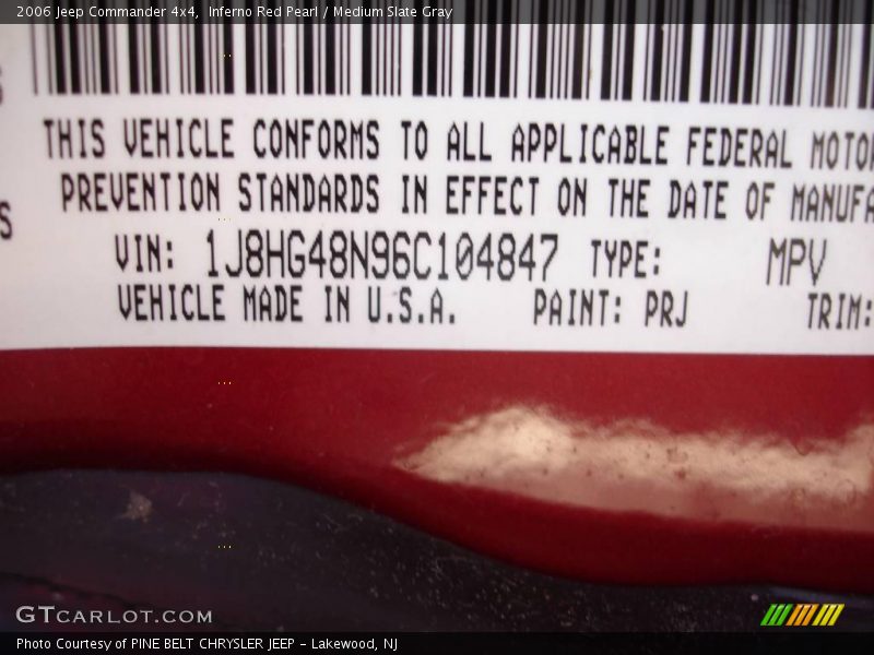 Inferno Red Pearl / Medium Slate Gray 2006 Jeep Commander 4x4