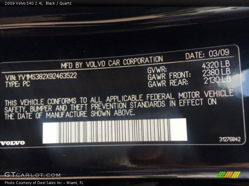 Black / Quartz 2009 Volvo S40 2.4i