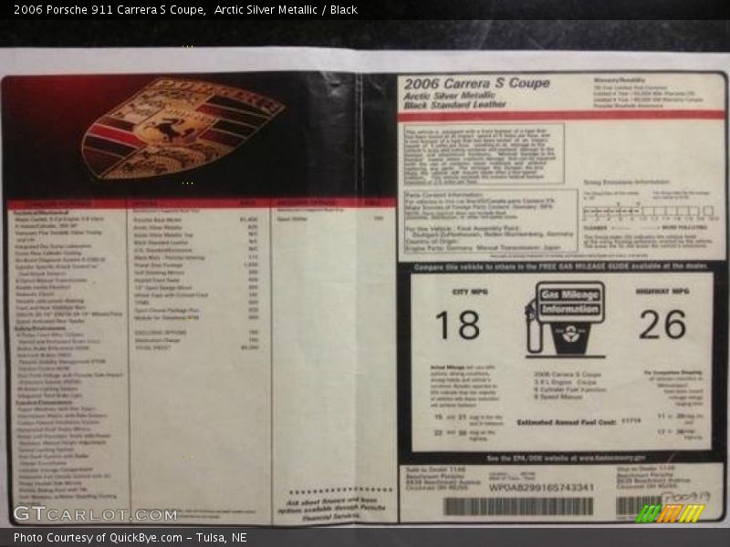  2006 911 Carrera S Coupe Window Sticker