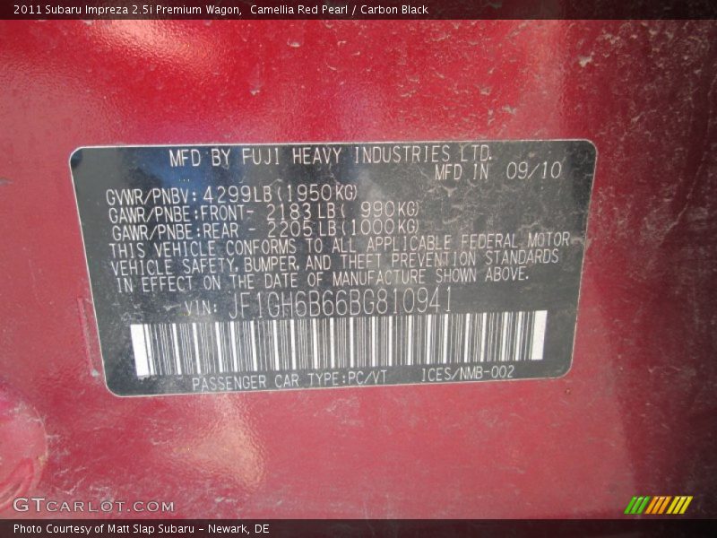Camellia Red Pearl / Carbon Black 2011 Subaru Impreza 2.5i Premium Wagon