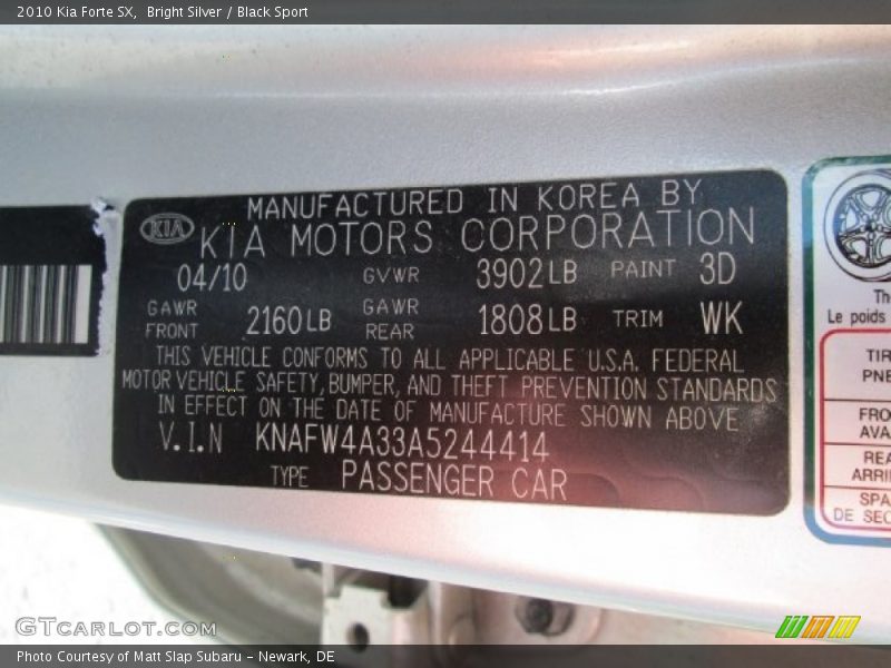 Bright Silver / Black Sport 2010 Kia Forte SX