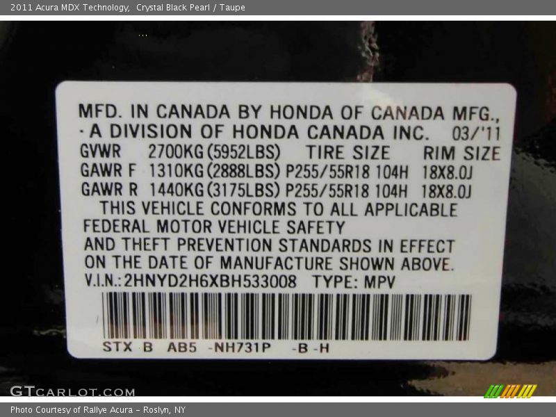 Crystal Black Pearl / Taupe 2011 Acura MDX Technology