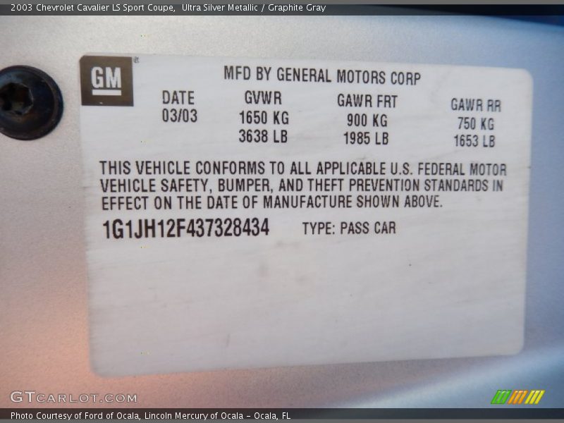 Ultra Silver Metallic / Graphite Gray 2003 Chevrolet Cavalier LS Sport Coupe