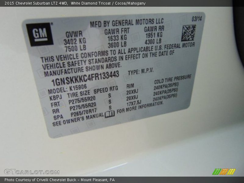 White Diamond Tricoat / Cocoa/Mahogany 2015 Chevrolet Suburban LTZ 4WD