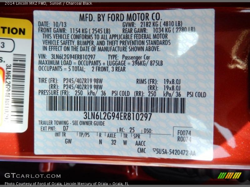 Sunset / Charcoal Black 2014 Lincoln MKZ FWD