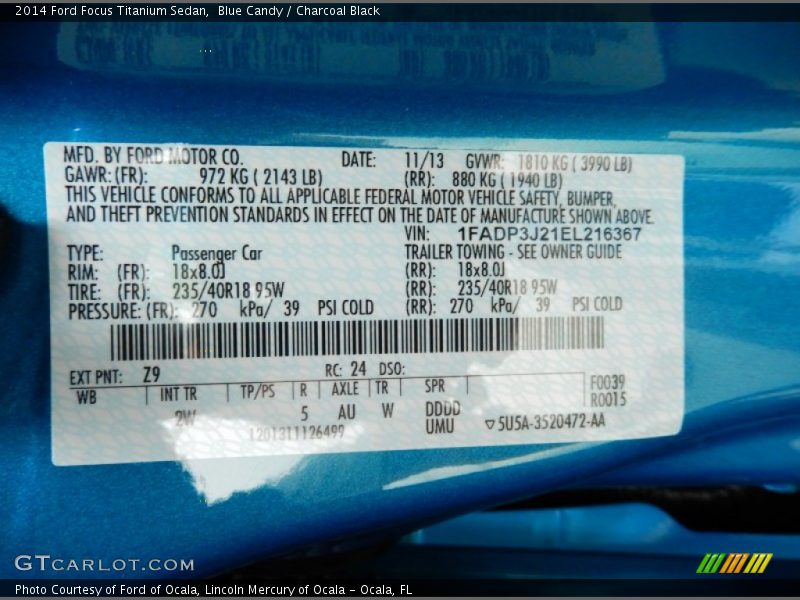 Blue Candy / Charcoal Black 2014 Ford Focus Titanium Sedan