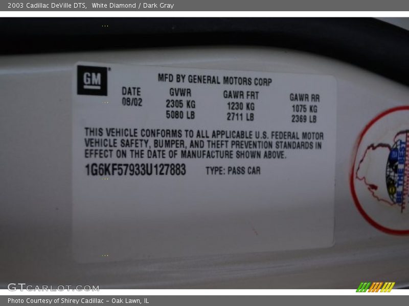 White Diamond / Dark Gray 2003 Cadillac DeVille DTS