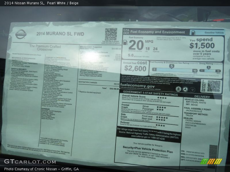 Pearl White / Beige 2014 Nissan Murano SL