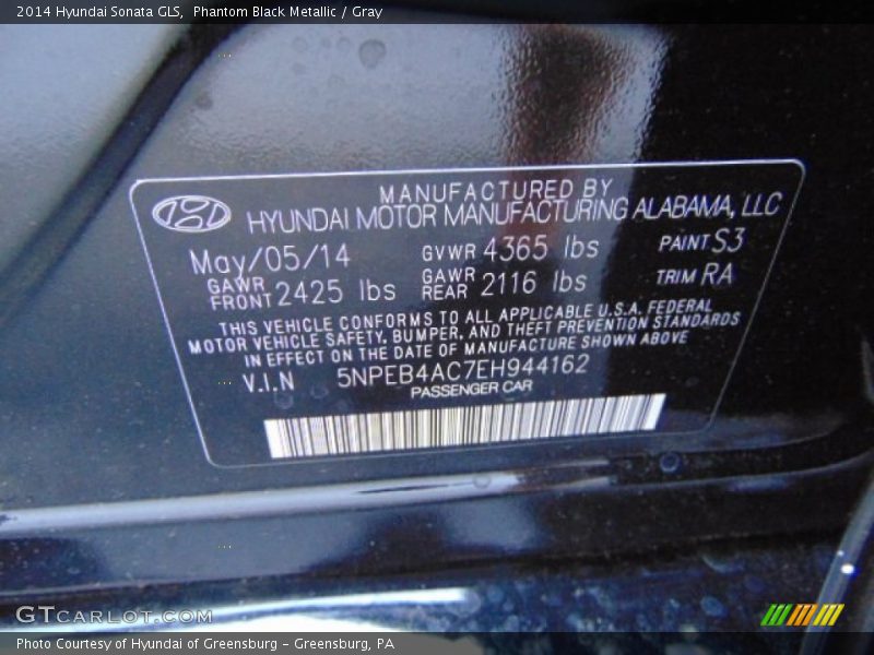 Phantom Black Metallic / Gray 2014 Hyundai Sonata GLS