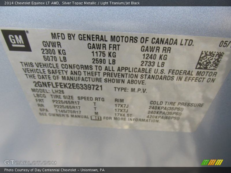 Silver Topaz Metallic / Light Titanium/Jet Black 2014 Chevrolet Equinox LT AWD