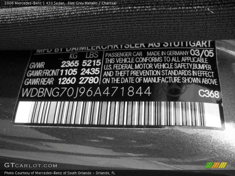 Flint Grey Metallic / Charcoal 2006 Mercedes-Benz S 430 Sedan