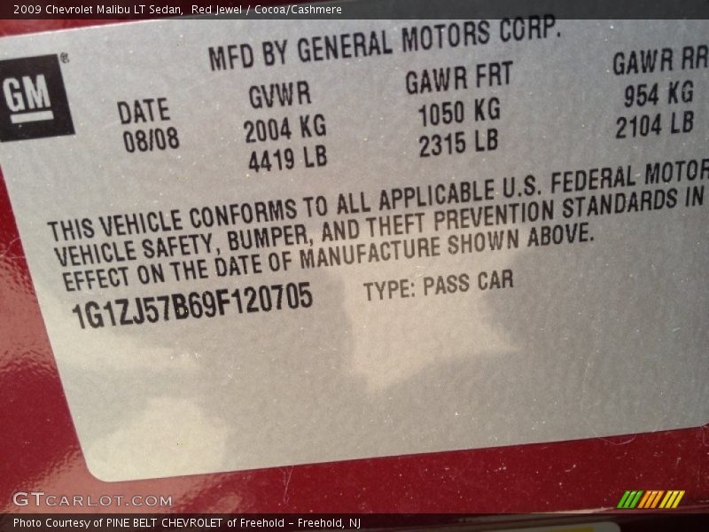 Red Jewel / Cocoa/Cashmere 2009 Chevrolet Malibu LT Sedan
