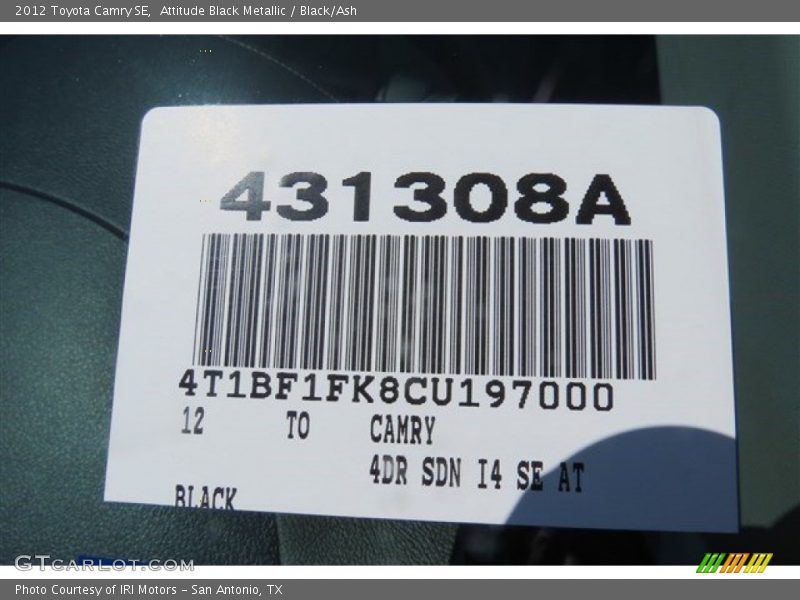 Attitude Black Metallic / Black/Ash 2012 Toyota Camry SE