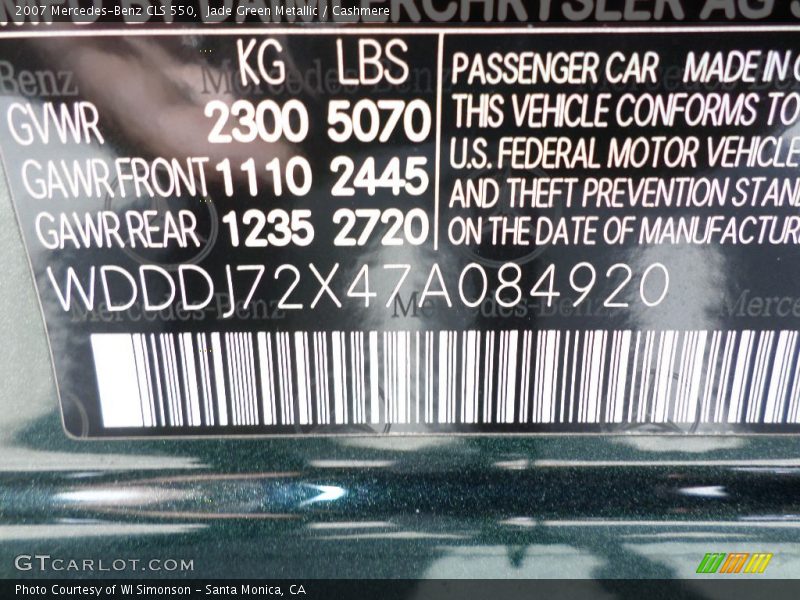 Jade Green Metallic / Cashmere 2007 Mercedes-Benz CLS 550