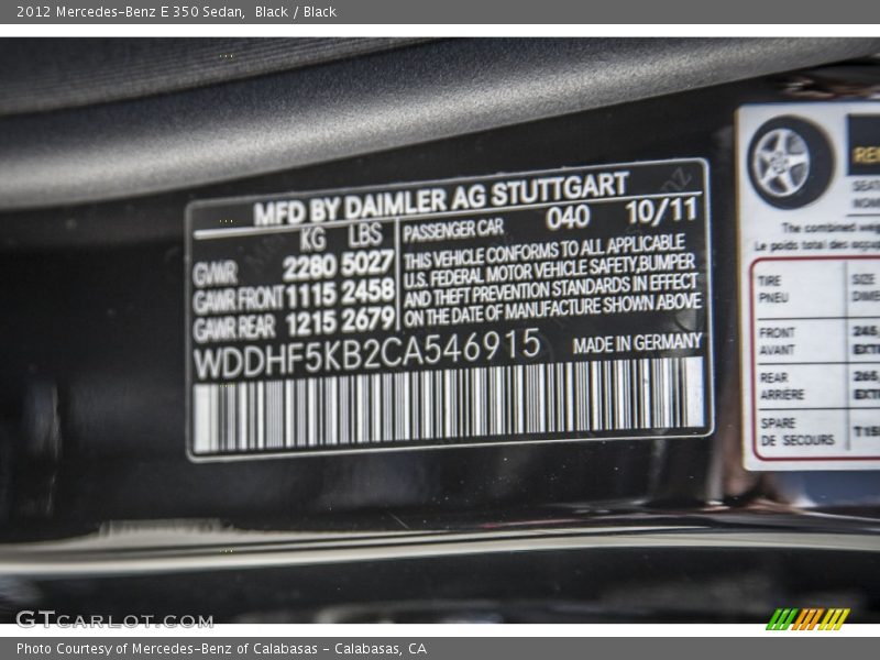 Black / Black 2012 Mercedes-Benz E 350 Sedan
