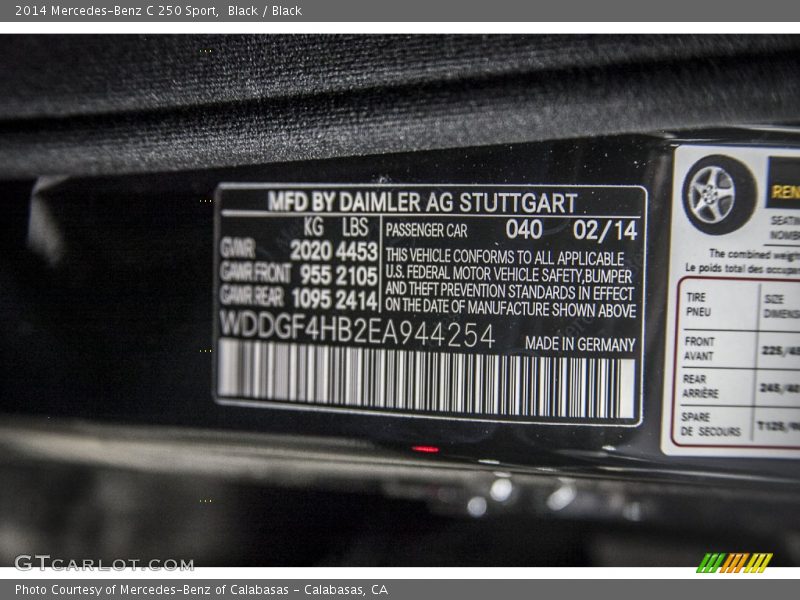 Black / Black 2014 Mercedes-Benz C 250 Sport