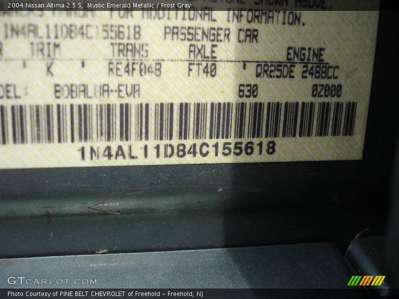 Mystic Emerald Metallic / Frost Gray 2004 Nissan Altima 2.5 S