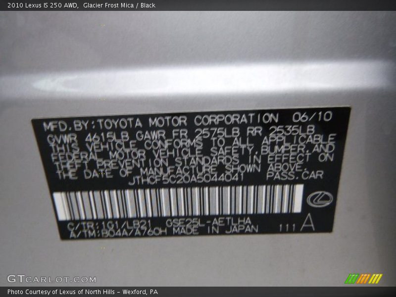 Glacier Frost Mica / Black 2010 Lexus IS 250 AWD