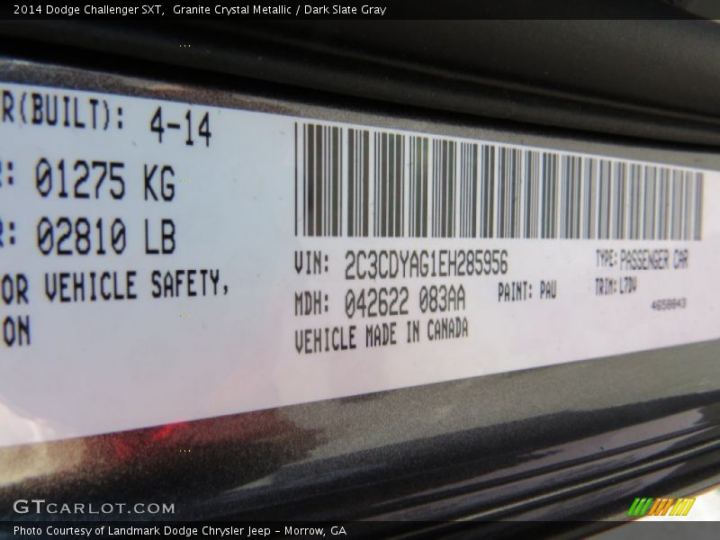 Granite Crystal Metallic / Dark Slate Gray 2014 Dodge Challenger SXT