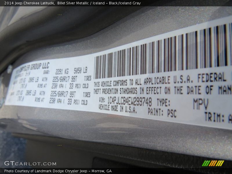 Billet Silver Metallic / Iceland - Black/Iceland Gray 2014 Jeep Cherokee Latitude