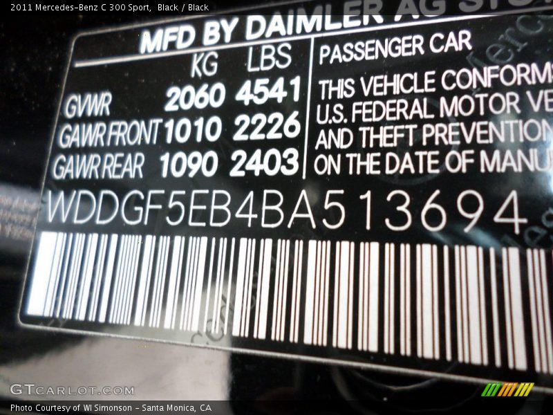 Black / Black 2011 Mercedes-Benz C 300 Sport