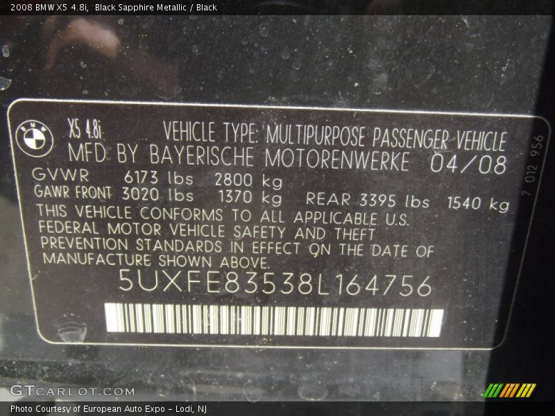 Black Sapphire Metallic / Black 2008 BMW X5 4.8i