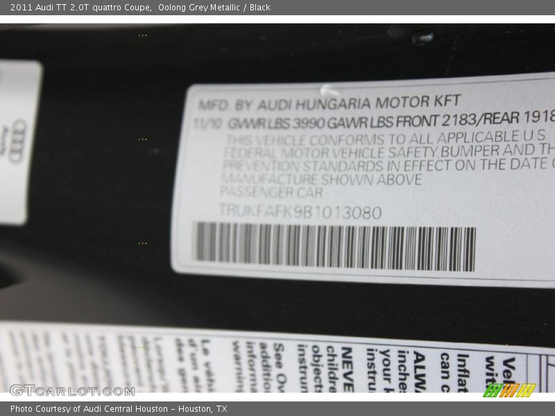 Oolong Grey Metallic / Black 2011 Audi TT 2.0T quattro Coupe