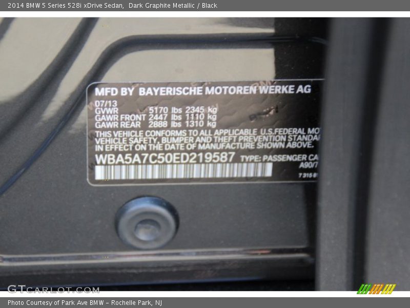 2014 5 Series 528i xDrive Sedan Dark Graphite Metallic Color Code A90