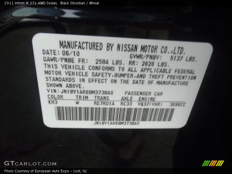 Black Obsidian / Wheat 2011 Infiniti M 37x AWD Sedan