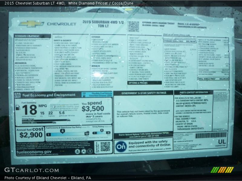 White Diamond Tricoat / Cocoa/Dune 2015 Chevrolet Suburban LT 4WD