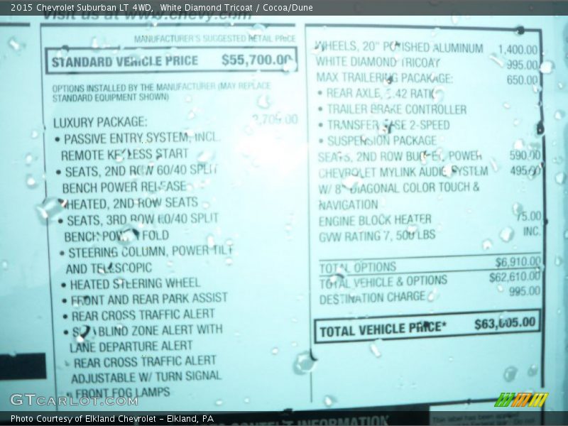 White Diamond Tricoat / Cocoa/Dune 2015 Chevrolet Suburban LT 4WD