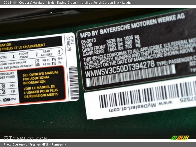 British Racing Green II Metallic / Punch Carbon Black Leather 2013 Mini Cooper S Hardtop