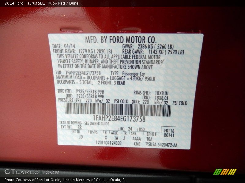 Ruby Red / Dune 2014 Ford Taurus SEL