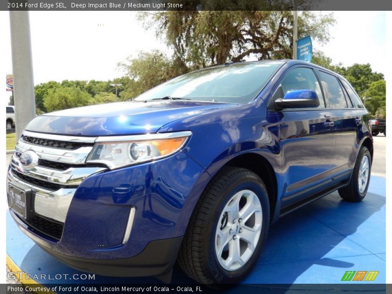 Deep Impact Blue / Medium Light Stone 2014 Ford Edge SEL