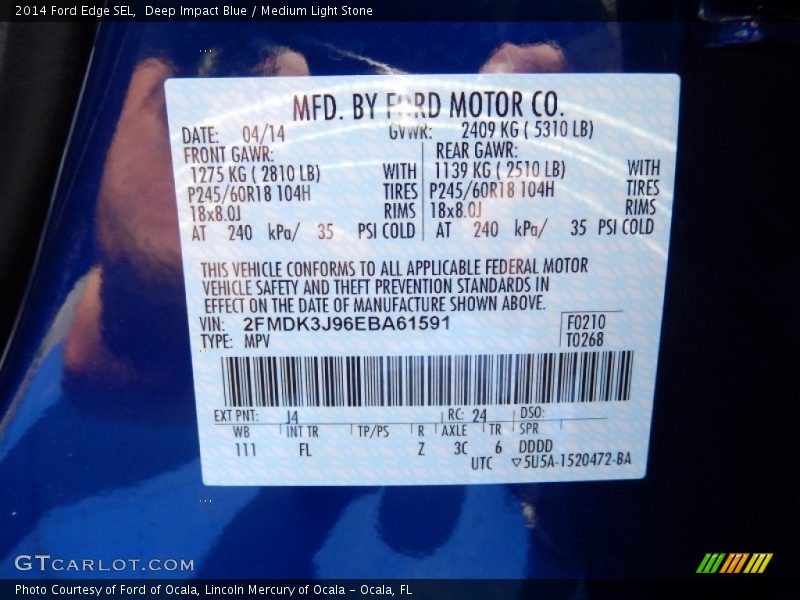 Deep Impact Blue / Medium Light Stone 2014 Ford Edge SEL