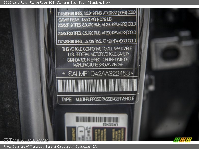 Santorini Black Pearl / Sand/Jet Black 2010 Land Rover Range Rover HSE