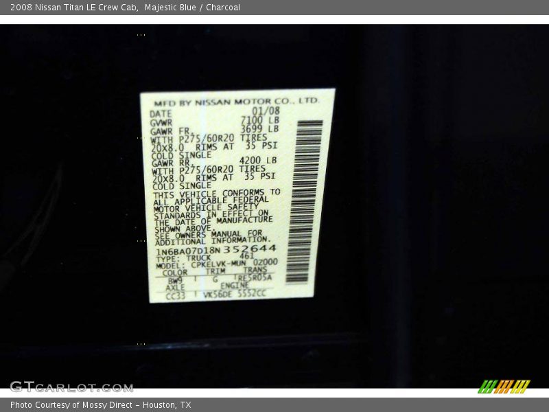Majestic Blue / Charcoal 2008 Nissan Titan LE Crew Cab