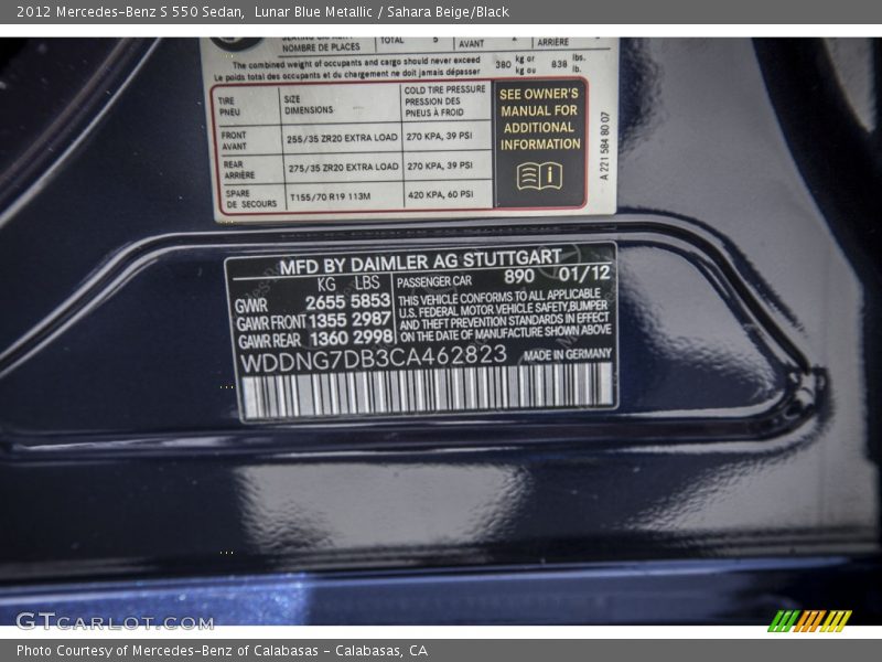 Lunar Blue Metallic / Sahara Beige/Black 2012 Mercedes-Benz S 550 Sedan