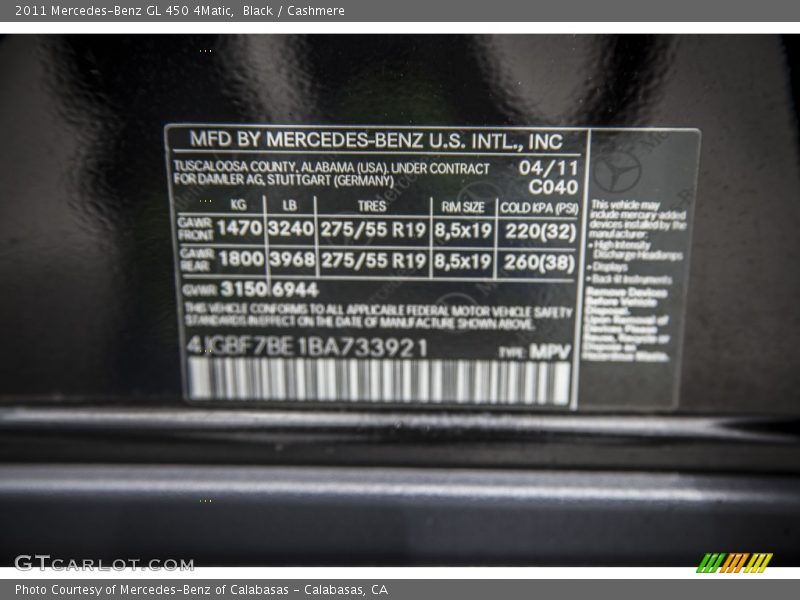 Black / Cashmere 2011 Mercedes-Benz GL 450 4Matic