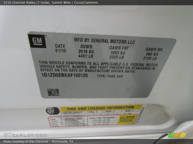 Summit White / Cocoa/Cashmere 2010 Chevrolet Malibu LT Sedan