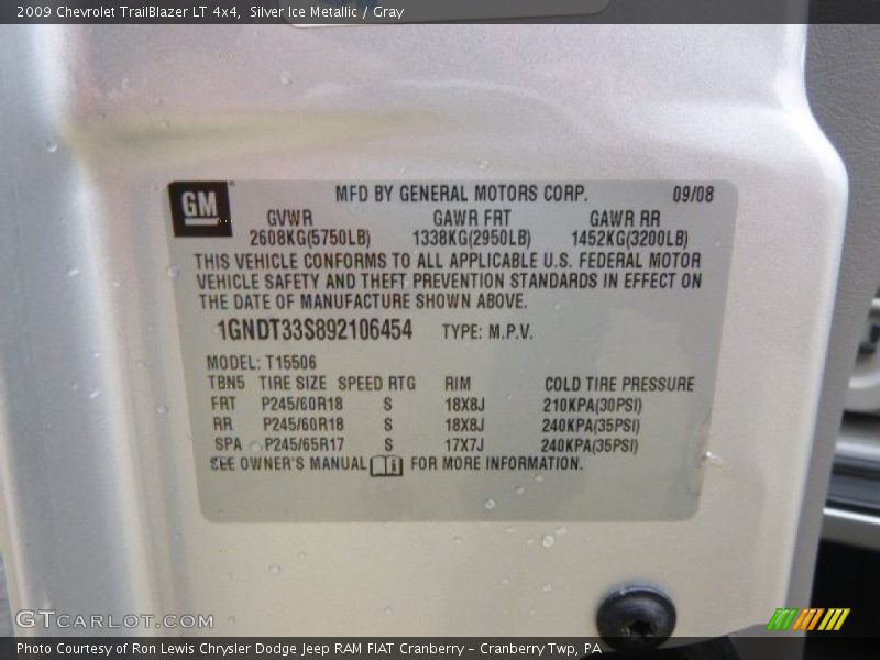 Silver Ice Metallic / Gray 2009 Chevrolet TrailBlazer LT 4x4