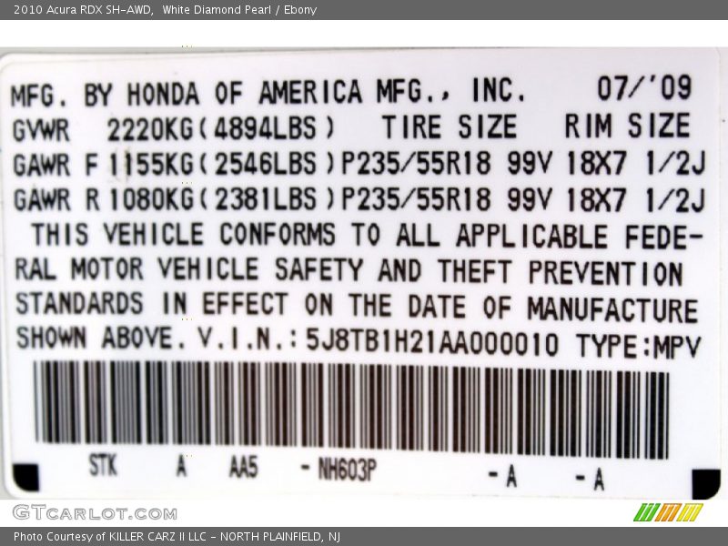 White Diamond Pearl / Ebony 2010 Acura RDX SH-AWD