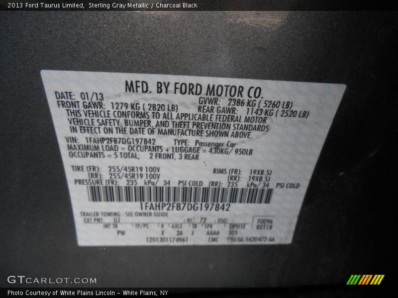 Sterling Gray Metallic / Charcoal Black 2013 Ford Taurus Limited
