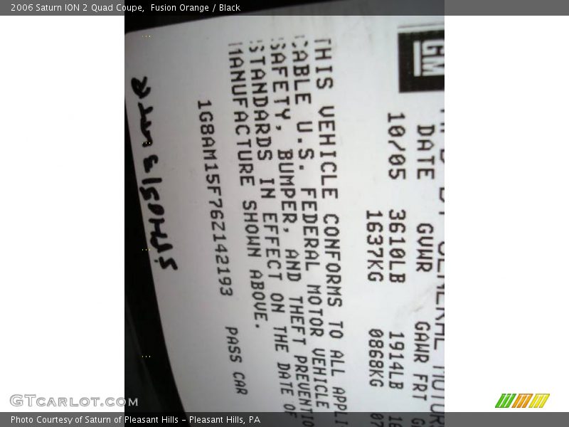Fusion Orange / Black 2006 Saturn ION 2 Quad Coupe