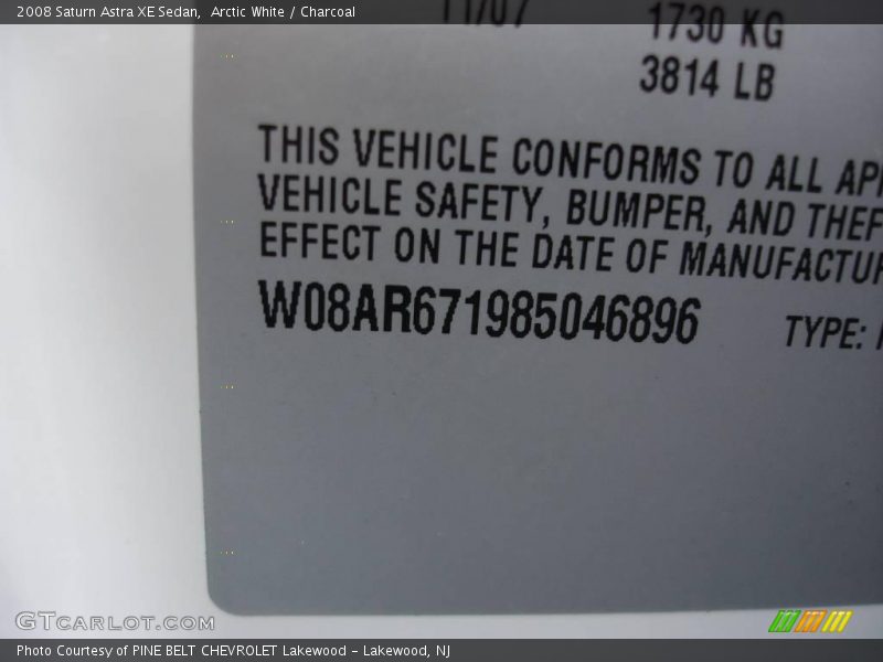 Arctic White / Charcoal 2008 Saturn Astra XE Sedan