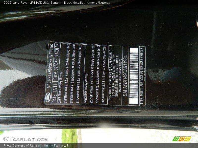 Santorini Black Metallic / Almond/Nutmeg 2012 Land Rover LR4 HSE LUX