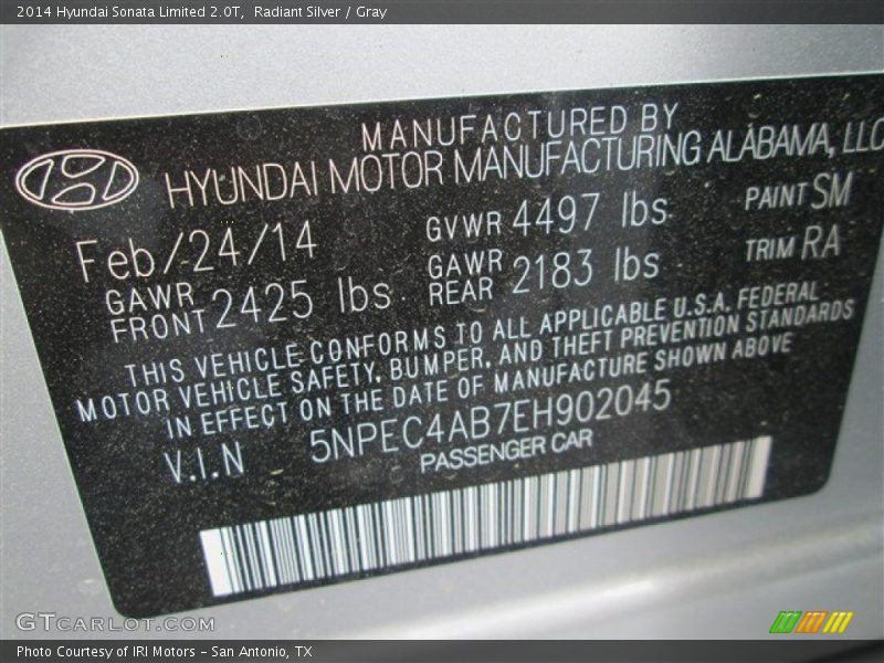 Radiant Silver / Gray 2014 Hyundai Sonata Limited 2.0T