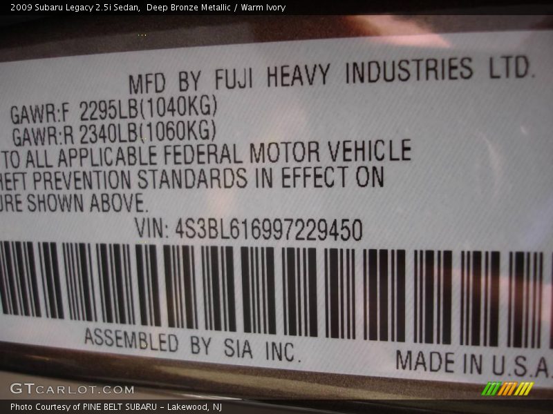 Deep Bronze Metallic / Warm Ivory 2009 Subaru Legacy 2.5i Sedan
