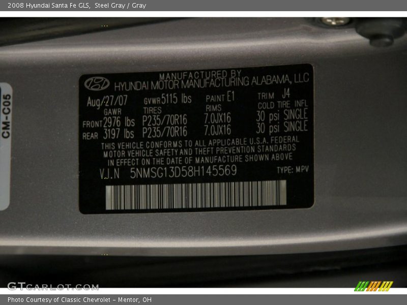 Steel Gray / Gray 2008 Hyundai Santa Fe GLS